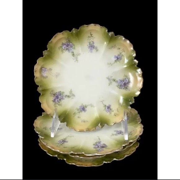 Set of 4 Floral Scalloped Gold Dessert Plates - Picture 1 of 11
